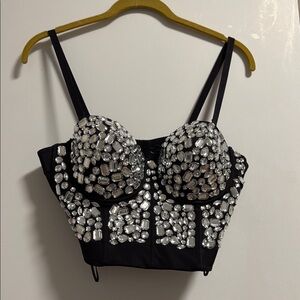 Black and Silver Embellished Women's Top